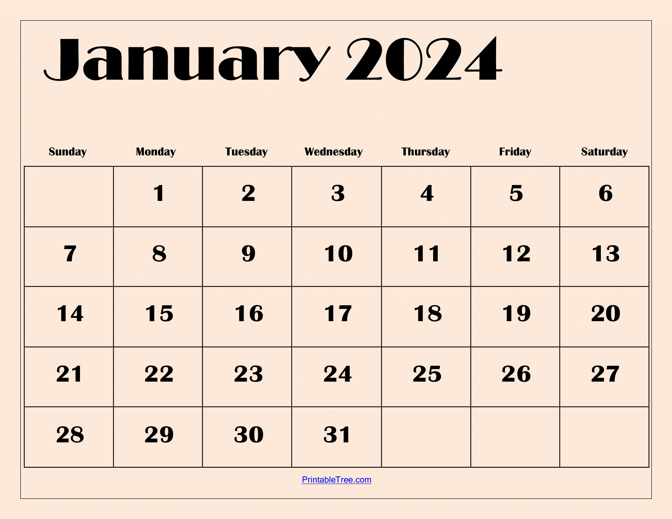 January 2024 Calendar Printable Pdf Template With Holidays | Online Calendar 2024 Printable