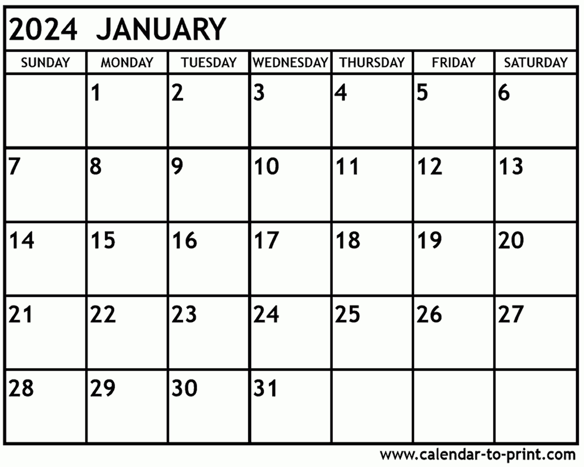 January 2024 Calendar Printable | Printable January 2024