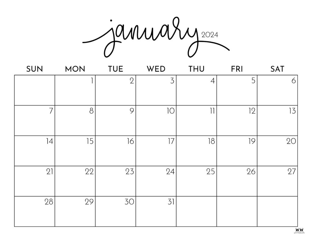 January 2024 Calendars - 50 Free Printables | Printabulls | Calendar Jan 2024 Printable Free