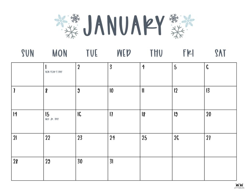 January 2024 Calendars - 50 Free Printables | Printabulls | January 2024 Calendar Printable With Holidays