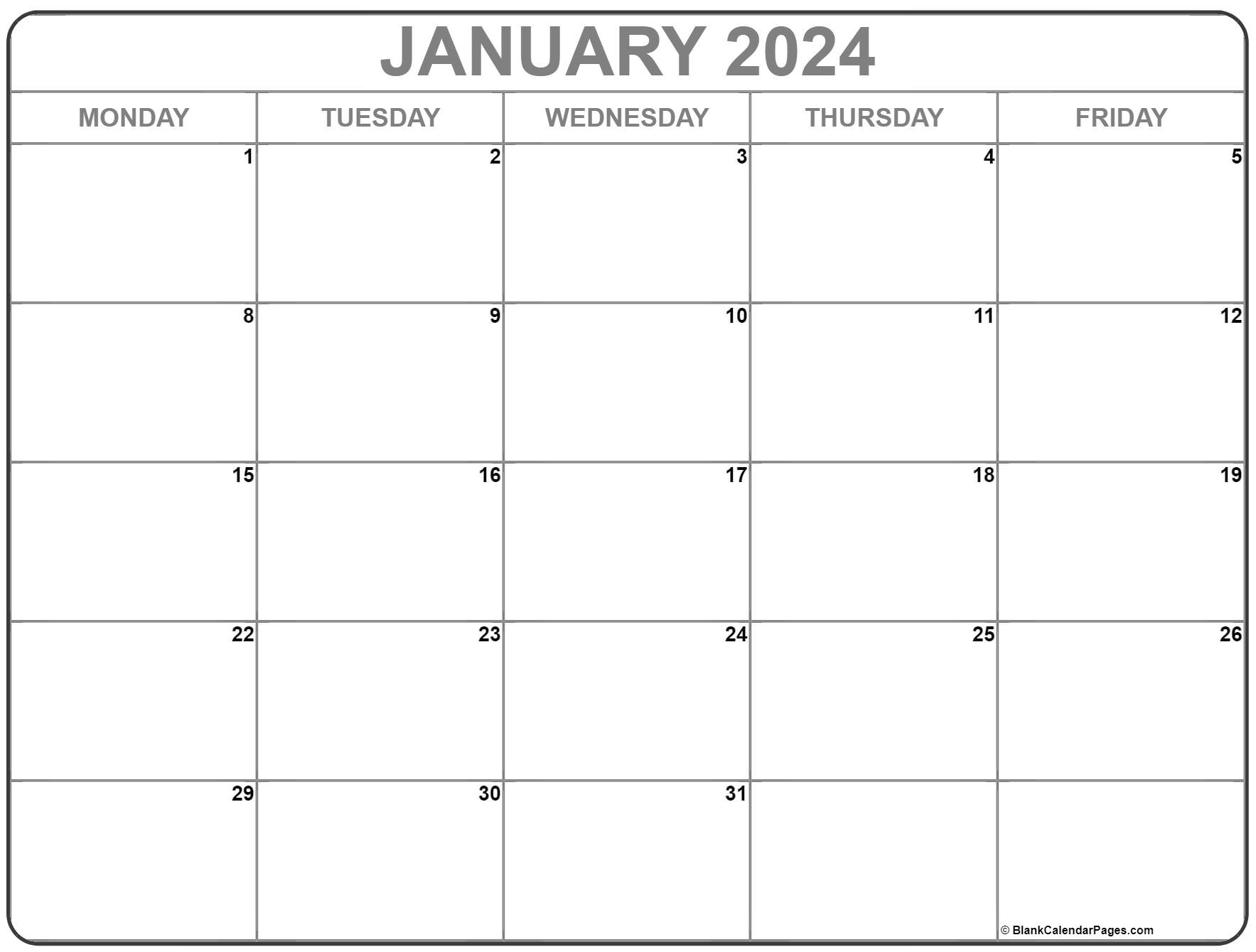 January 2024 Monday Calendar | Monday To Sunday | 2024 Calendar Printable Monday To Sunday