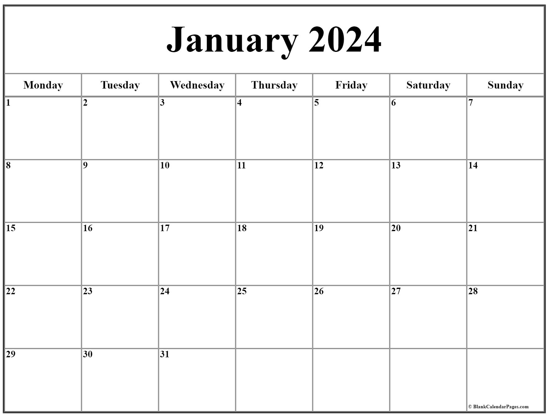 January 2024 Monday Calendar | Monday To Sunday | Printable Calendar 2024 Monday Start