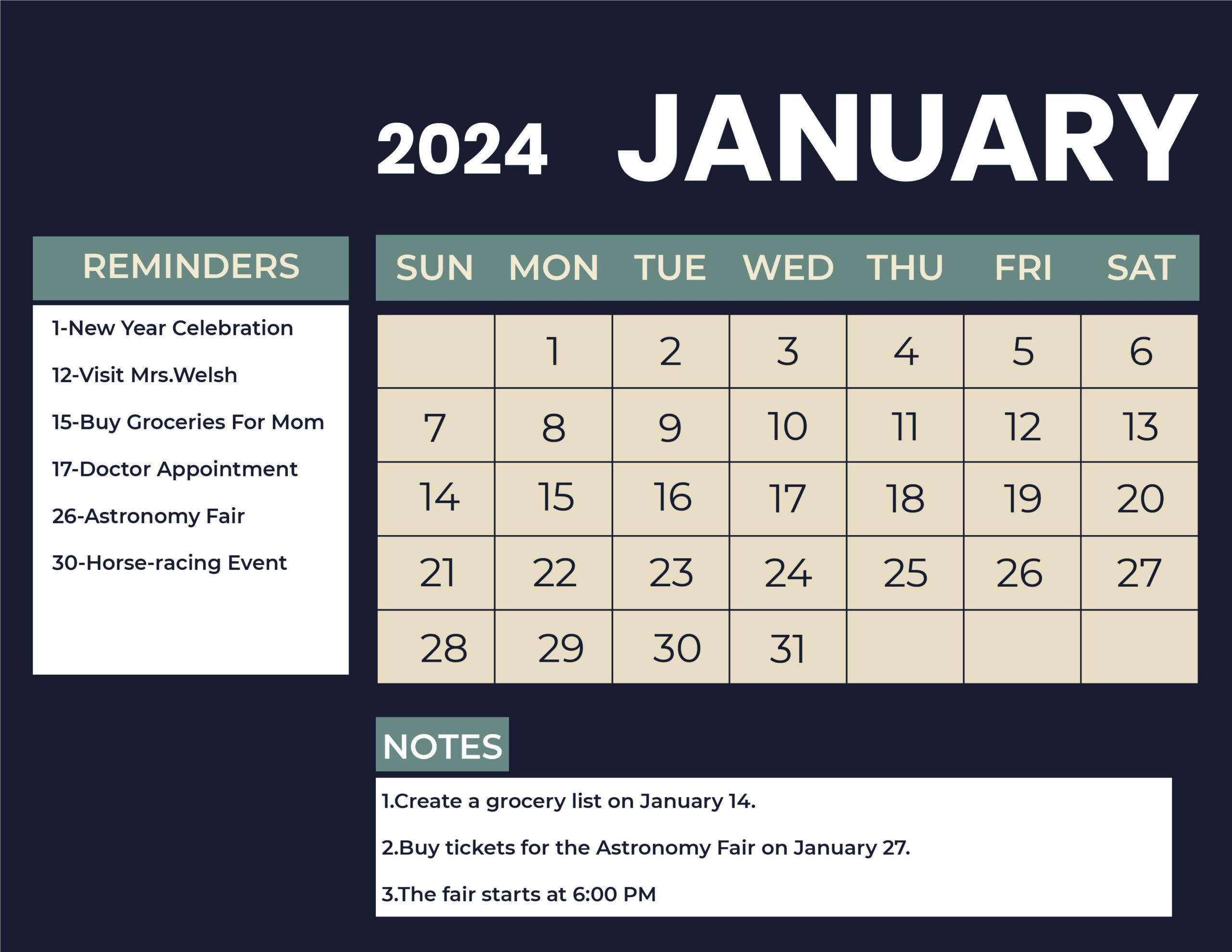 January 2024 Monthly Calendar - Download In Word, Illustrator, Eps | Printable Calendar 2024 Monthly Word