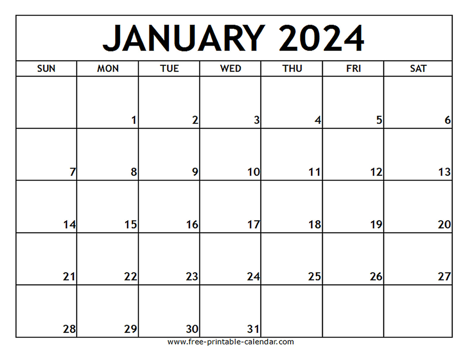 January 2024 Printable Calendar - Free-Printable-Calendar | January 2024 Calendar Printable Free