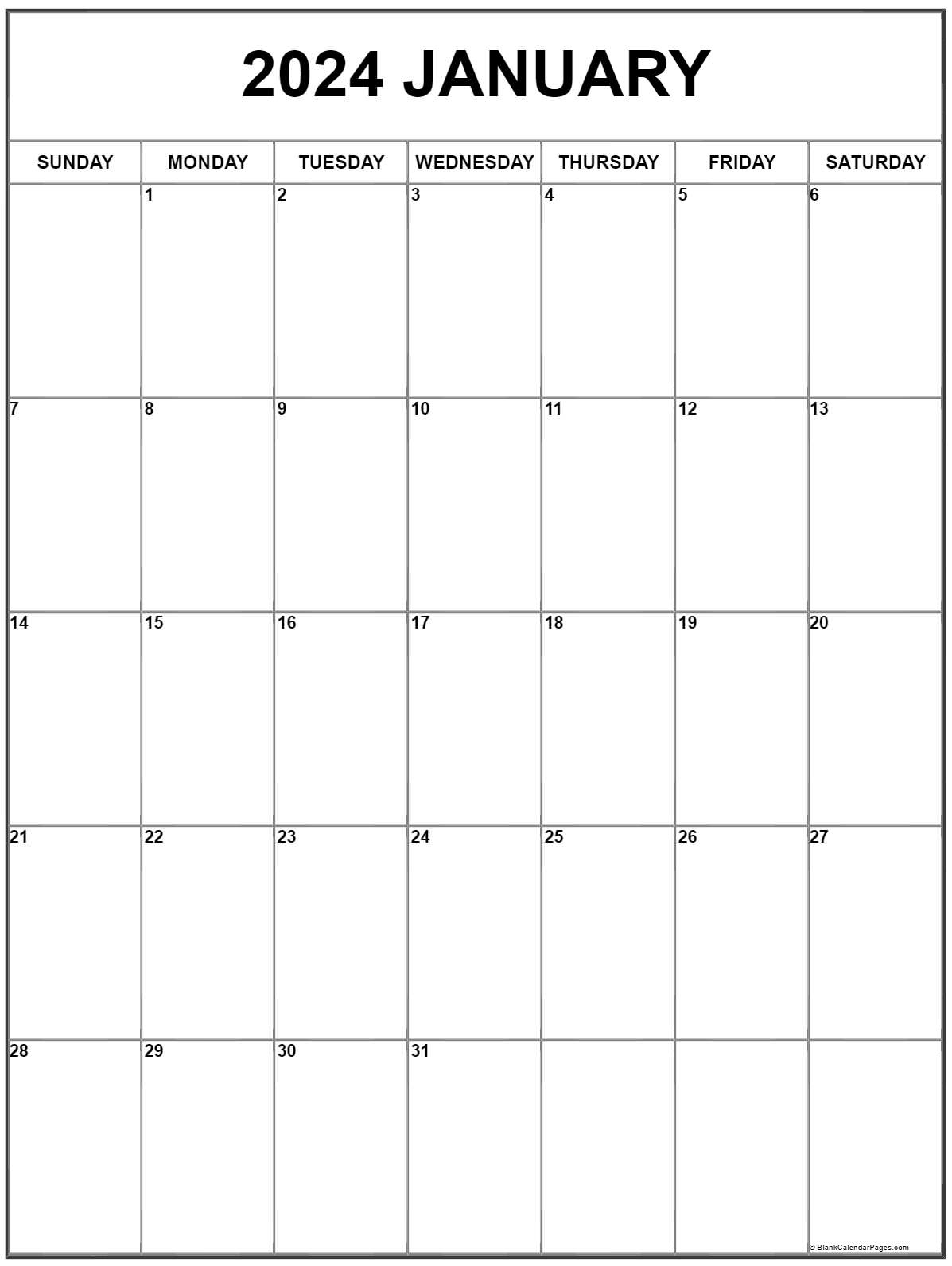 January 2024 Vertical Calendar | Portrait | Free Printable Calendar 2024 Portrait