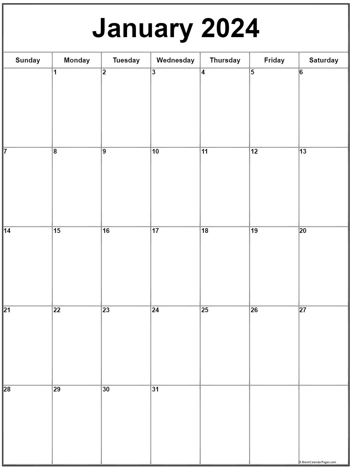 January 2024 Vertical Calendar | Portrait | Free Printable Calendar 2024 Portrait