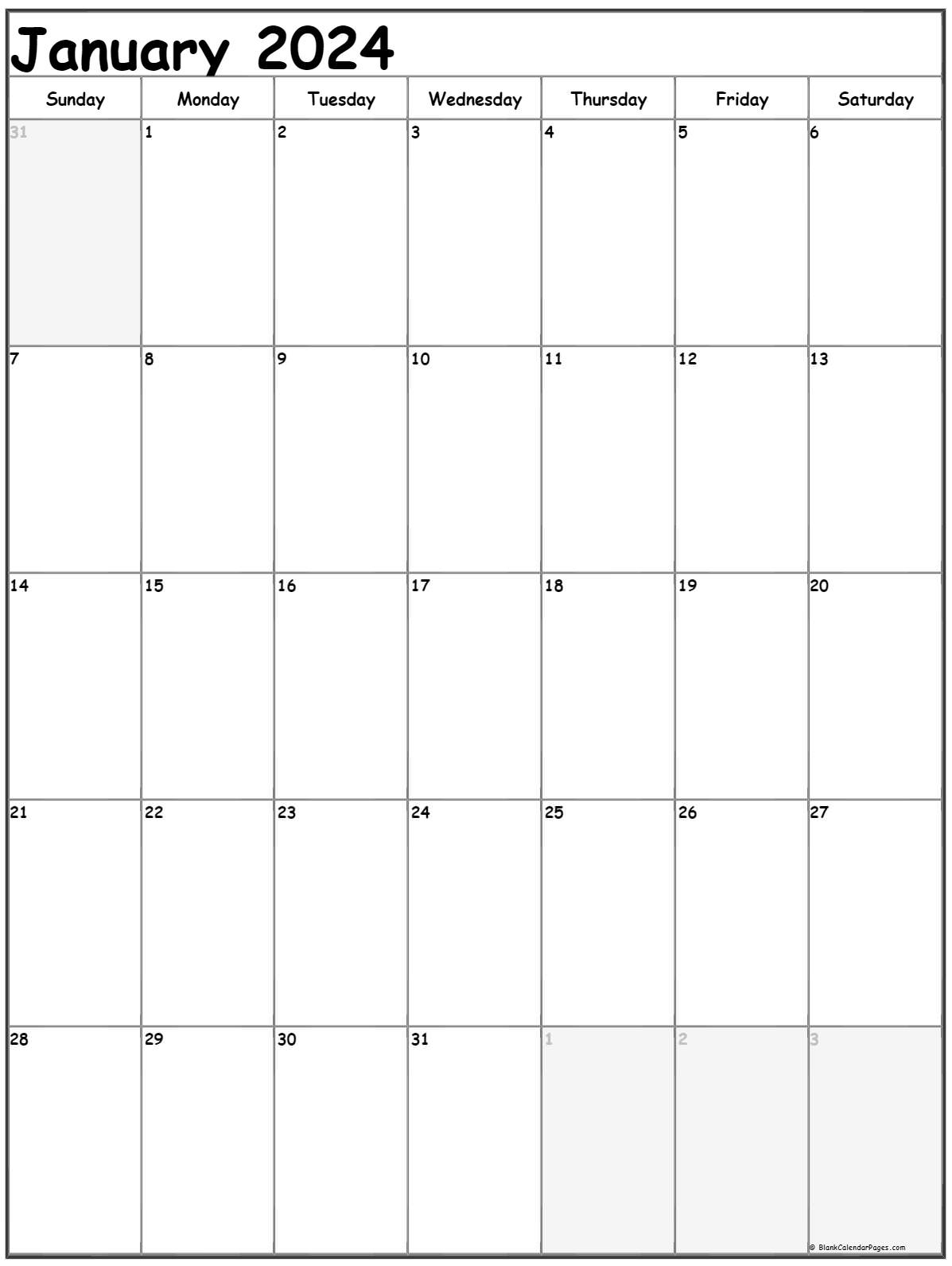January 2024 Vertical Calendar | Portrait | Free Printable Vertical Monthly Calendar 2024