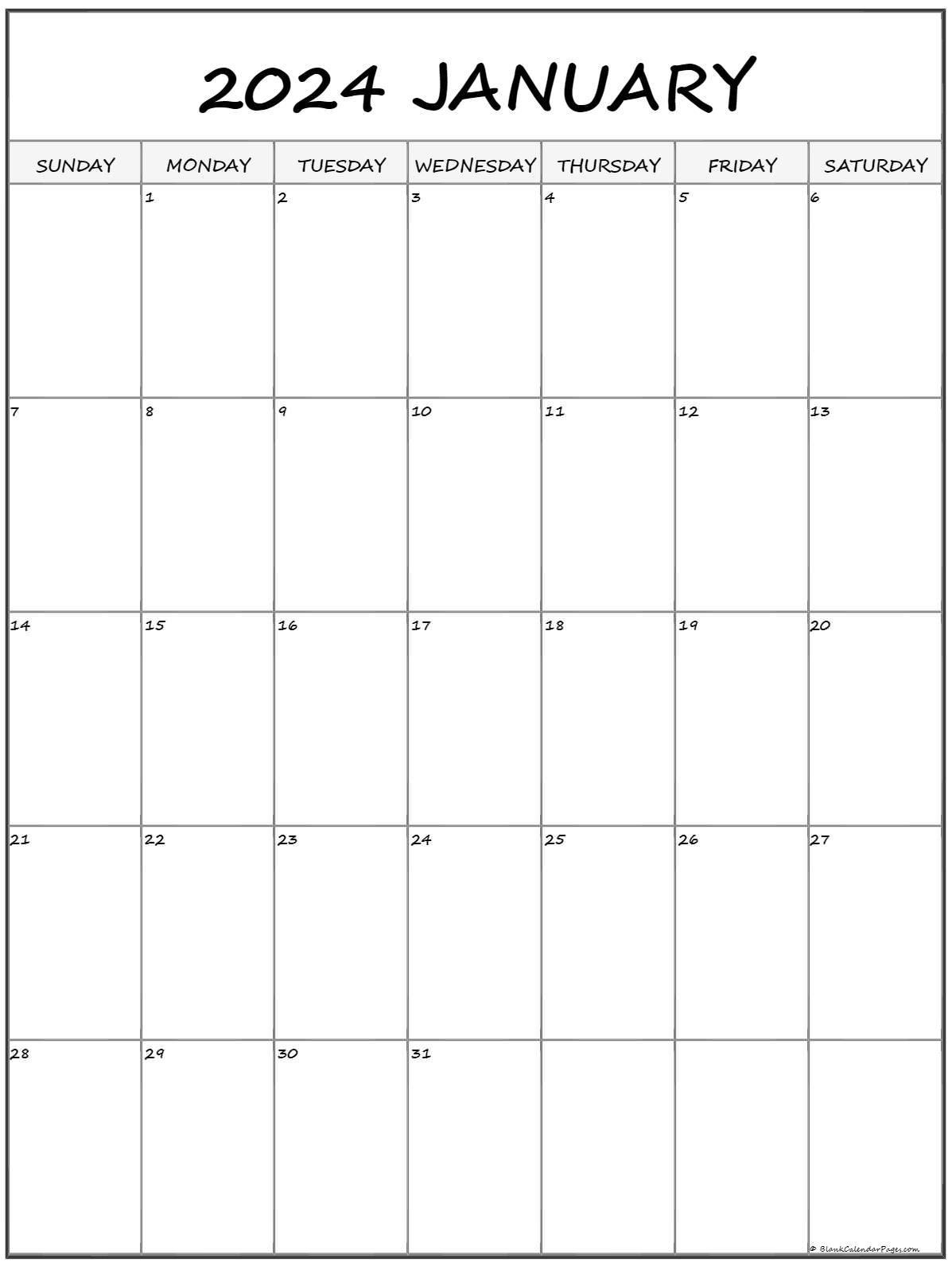 January 2024 Vertical Calendar | Portrait | January 2024 Calendar Printable Vertical