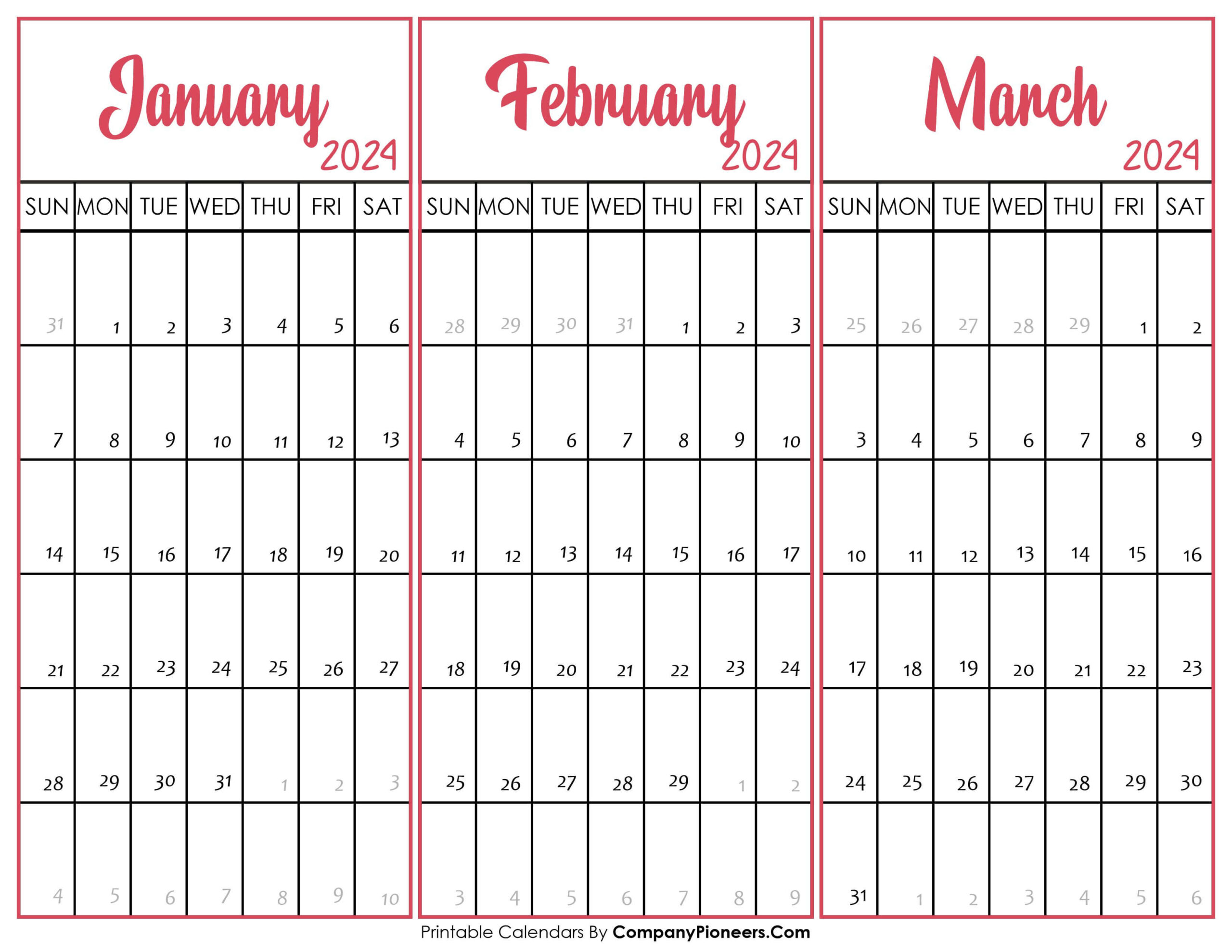 Printable Calendar 2024 January February March Printable Calendar 2024 