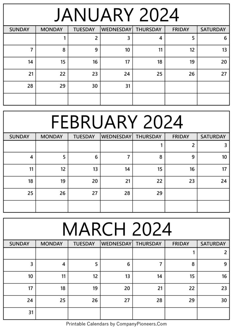 January February March 2024 Calendar Printable - Template | Printable Calendar 2024 January February March