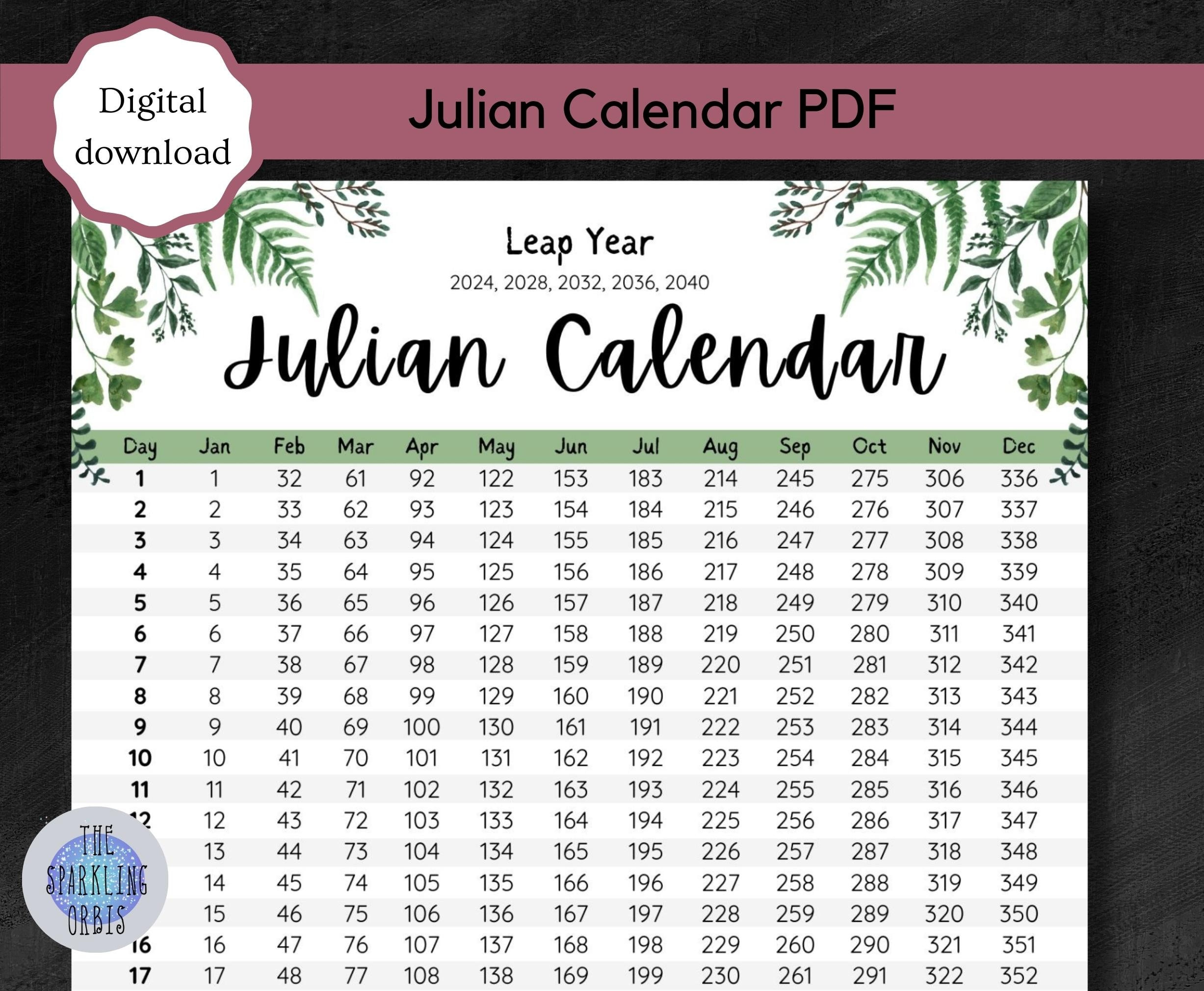 Julian Calendar Military Leaf Design Digital Download - Etsy | Julian Calendar 2024 Printable