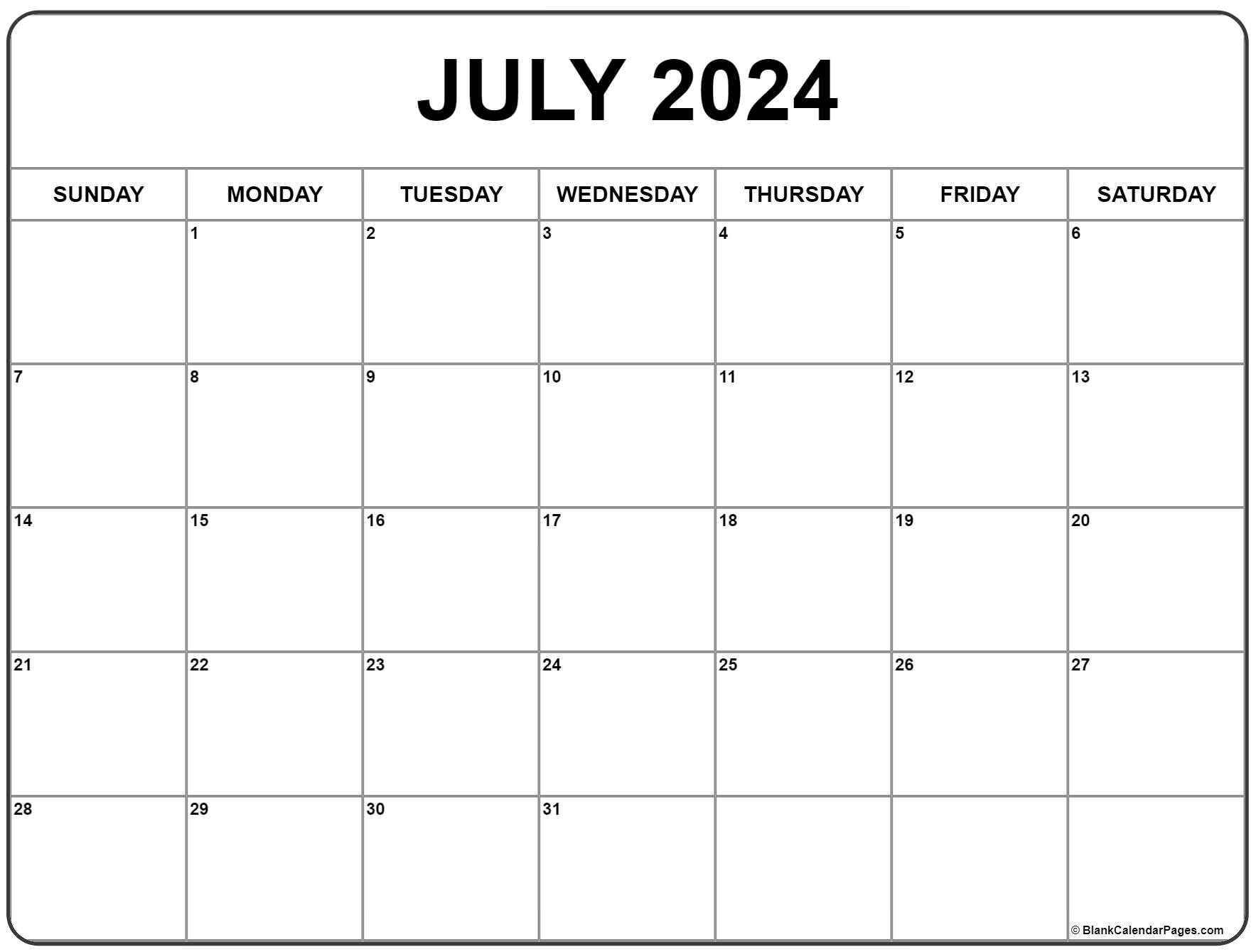 July 2024 Calendar | Free Printable Calendar | Calendar 2024 Printable July