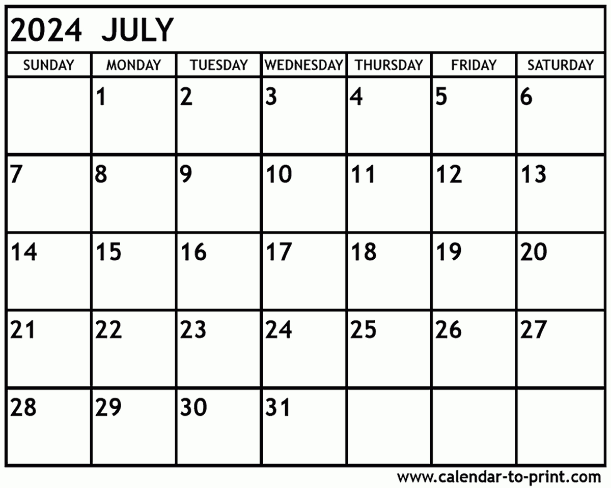 July 2024 Calendar Printable | Calendar 2024 Printable July