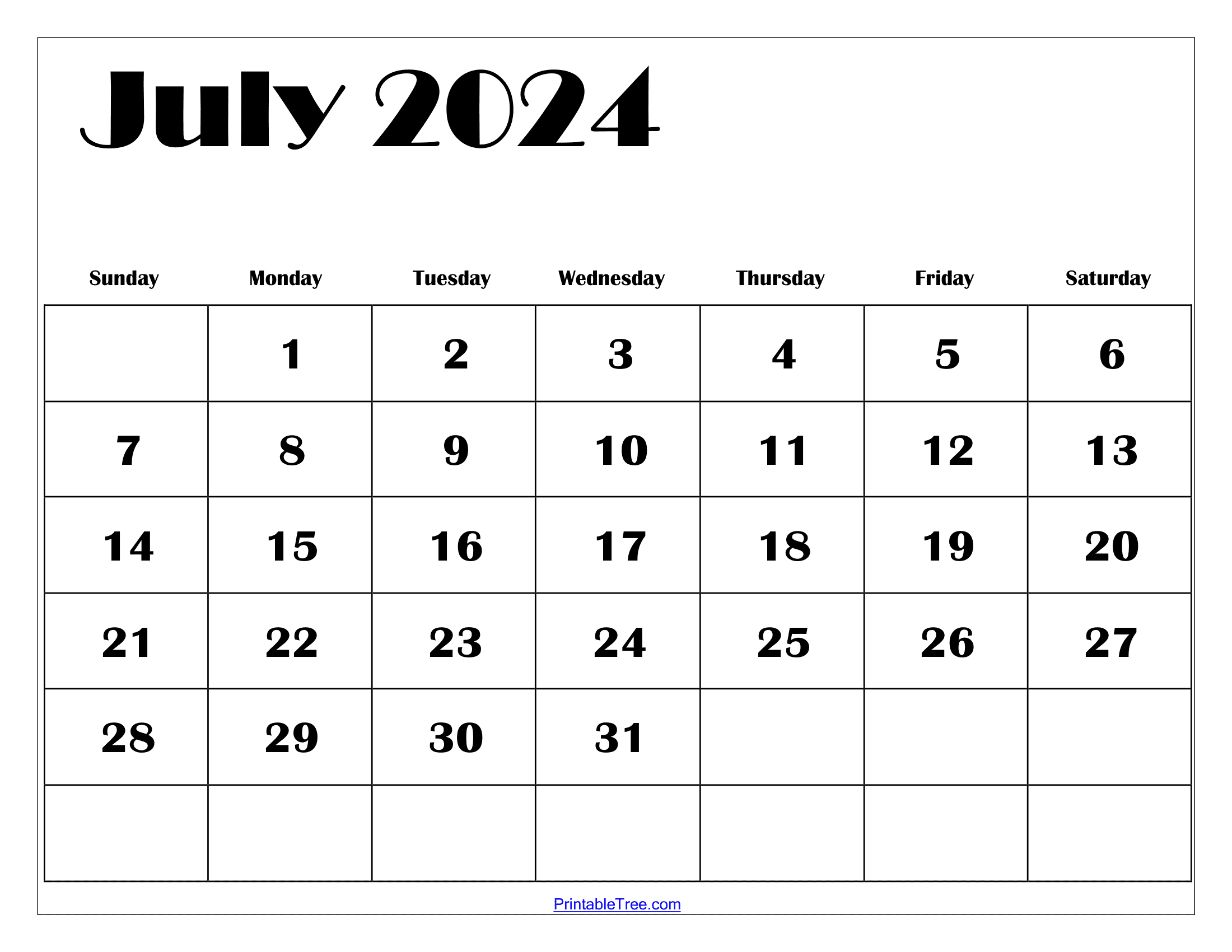 July 2024 Calendar Printable Pdf With Holidays Free Template | Calendar 2024 Printable July