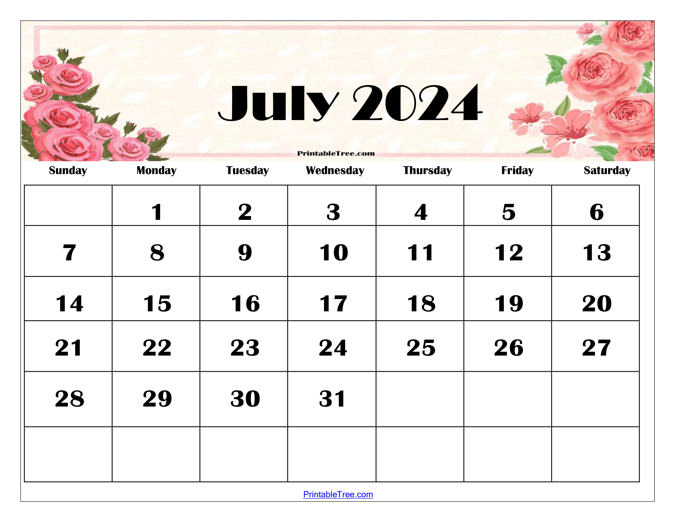 July 2024 Calendar Printable Pdf With Holidays Free Template | July 2024 Calendar Printable