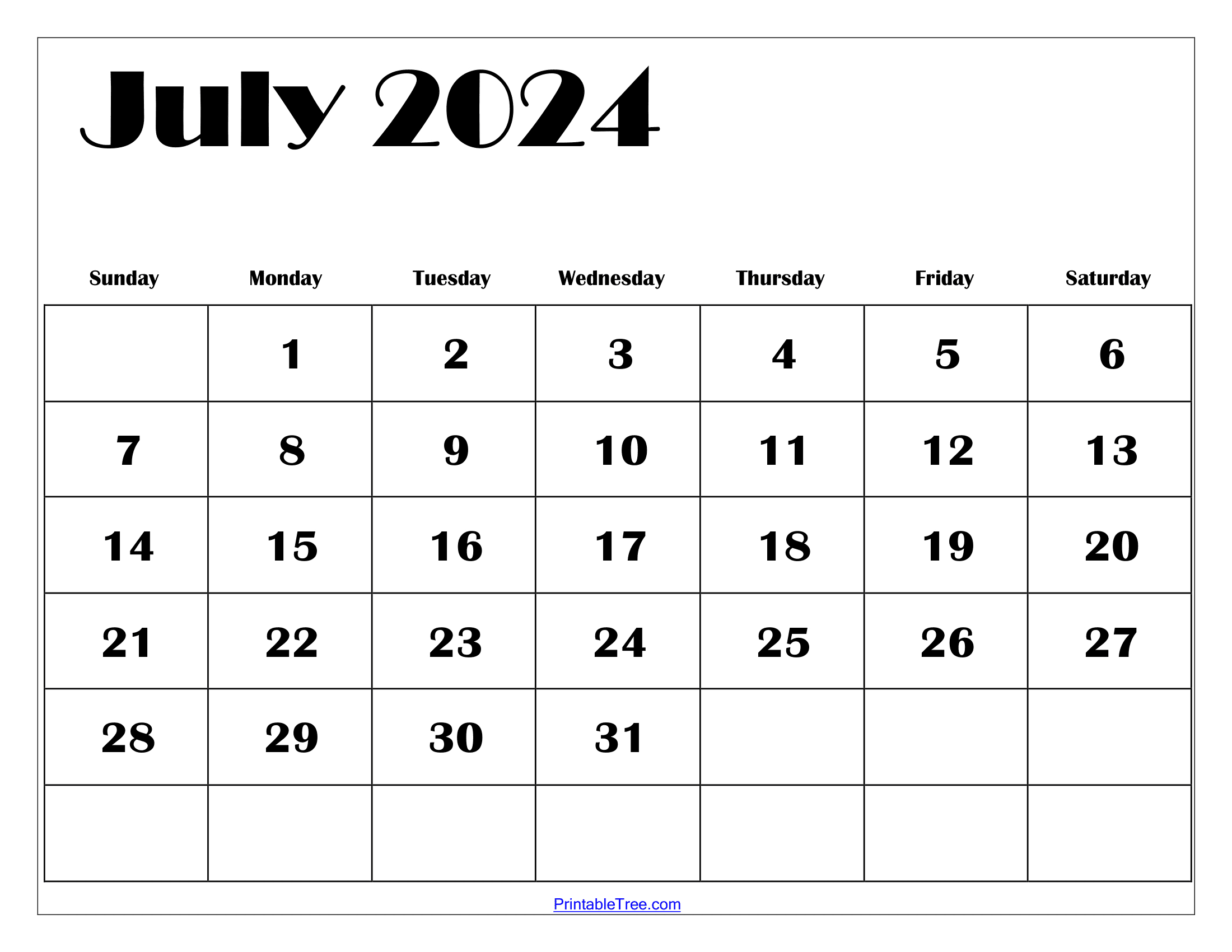 July 2024 Calendar Printable Pdf With Holidays Free Template | Printable Calendar 2024 July