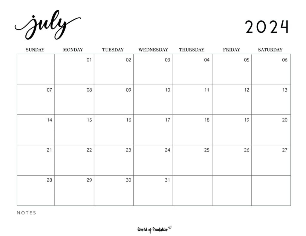 July 2024 Calendars | 100+ Best - World Of Printables | July 2024 Calendar Printable