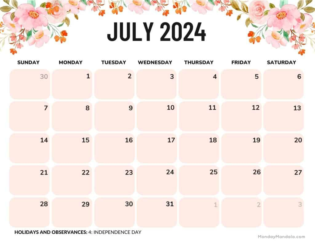 July 2024 Calendars (52 Free Pdf Printables) | July 2024 Calendar Printable