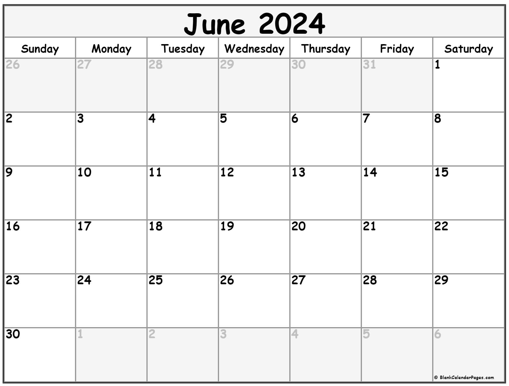 June 2024 Calendar | Free Printable Calendar | Printable Calendar 2024 June