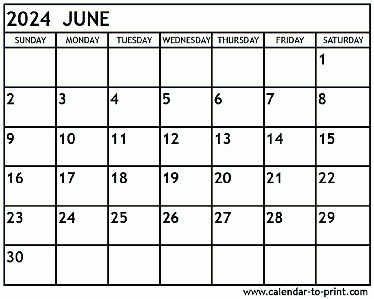 June 2024 Calendar Printable | Calendar 2024 Printable June