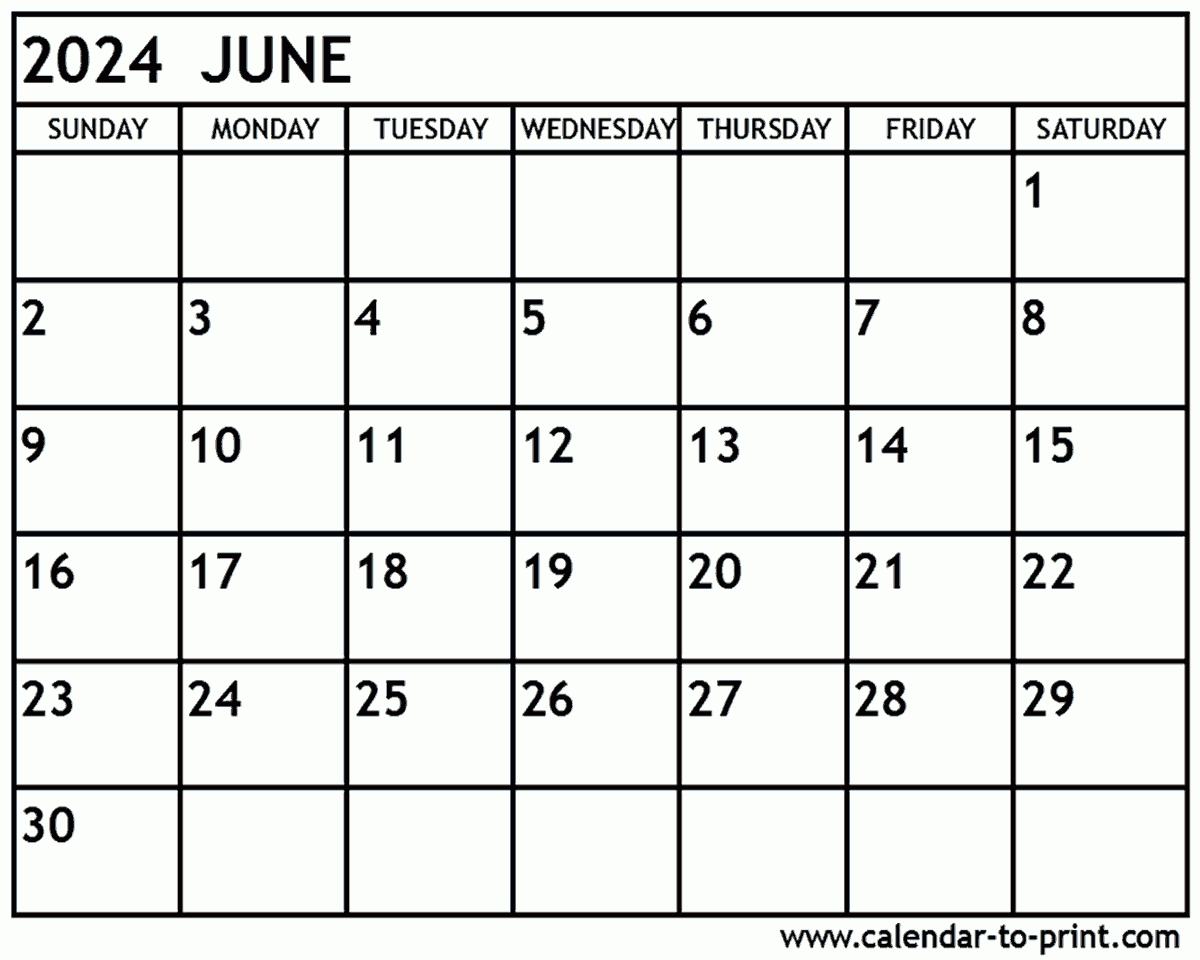 June 2024 Calendar Printable | Printable Calendar 2024 June