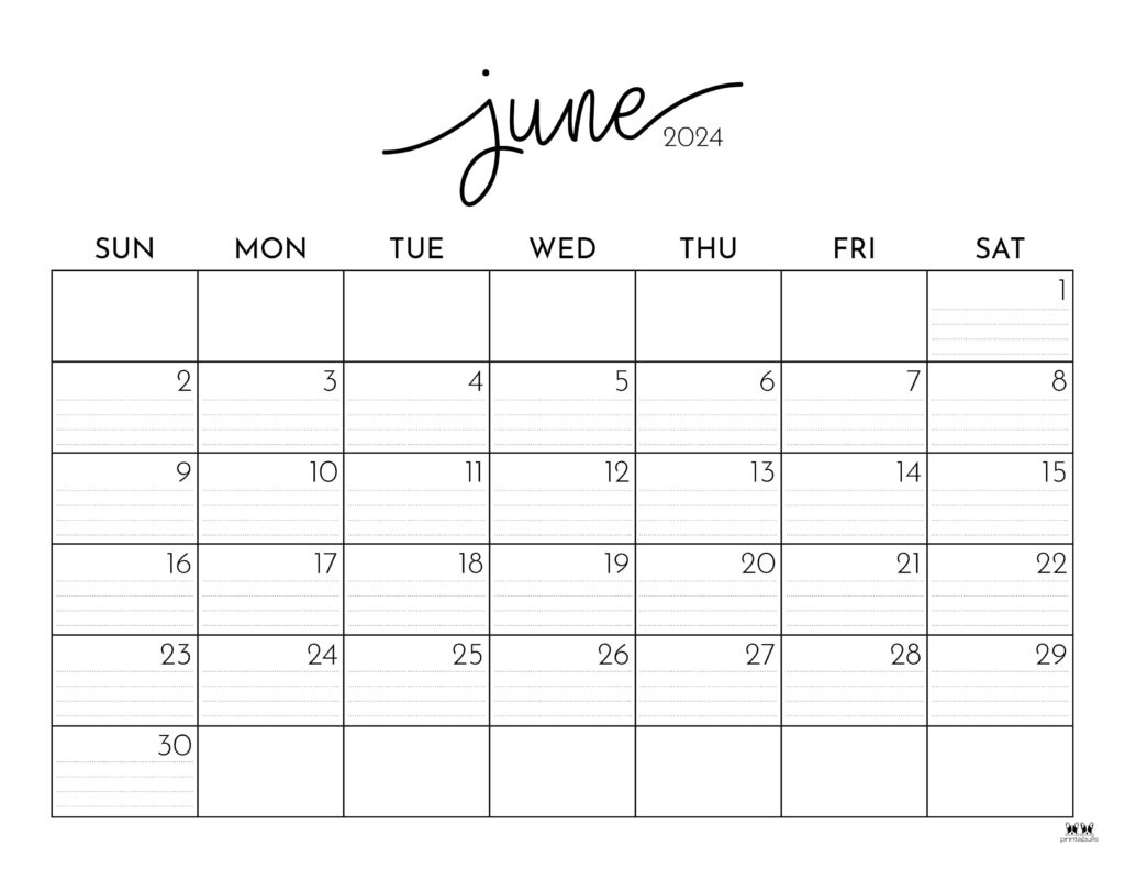 June 2024 Calendars - 50 Free Printables | Printabulls | June 2024 Calendar Printable
