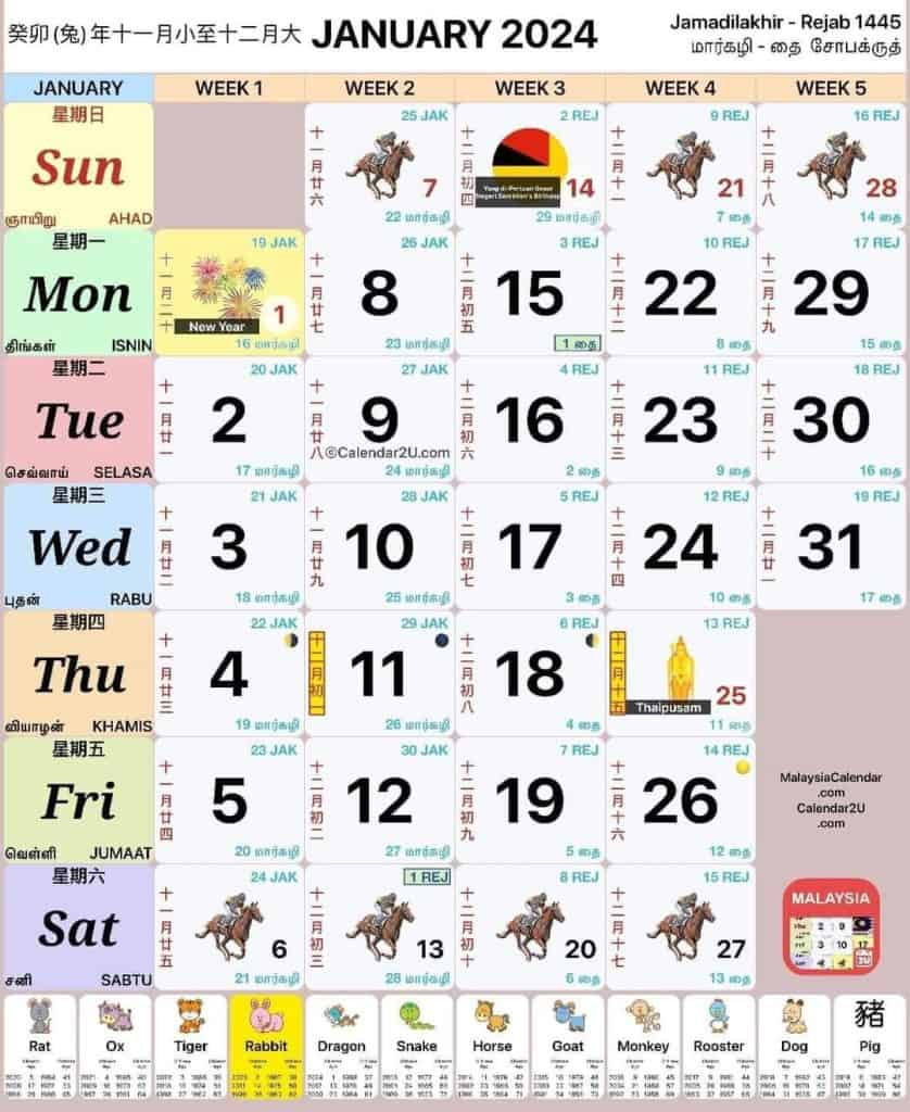 Kalendar 2024: Tarikh Cuti Umum Dan Cuti Sekolah Kpm | Printable Calendar 2024 Sarawak