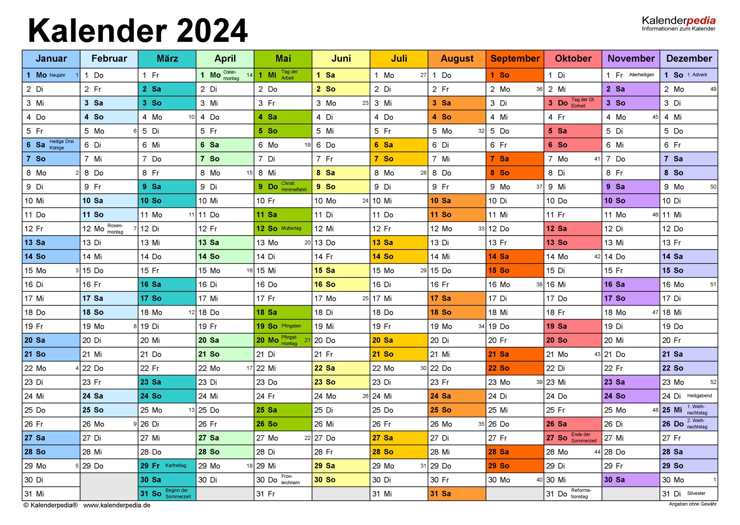 Kalender 2024 Zum Ausdrucken Als Pdf (19 Vorlagen, Kostenlos) | Kalender 2024