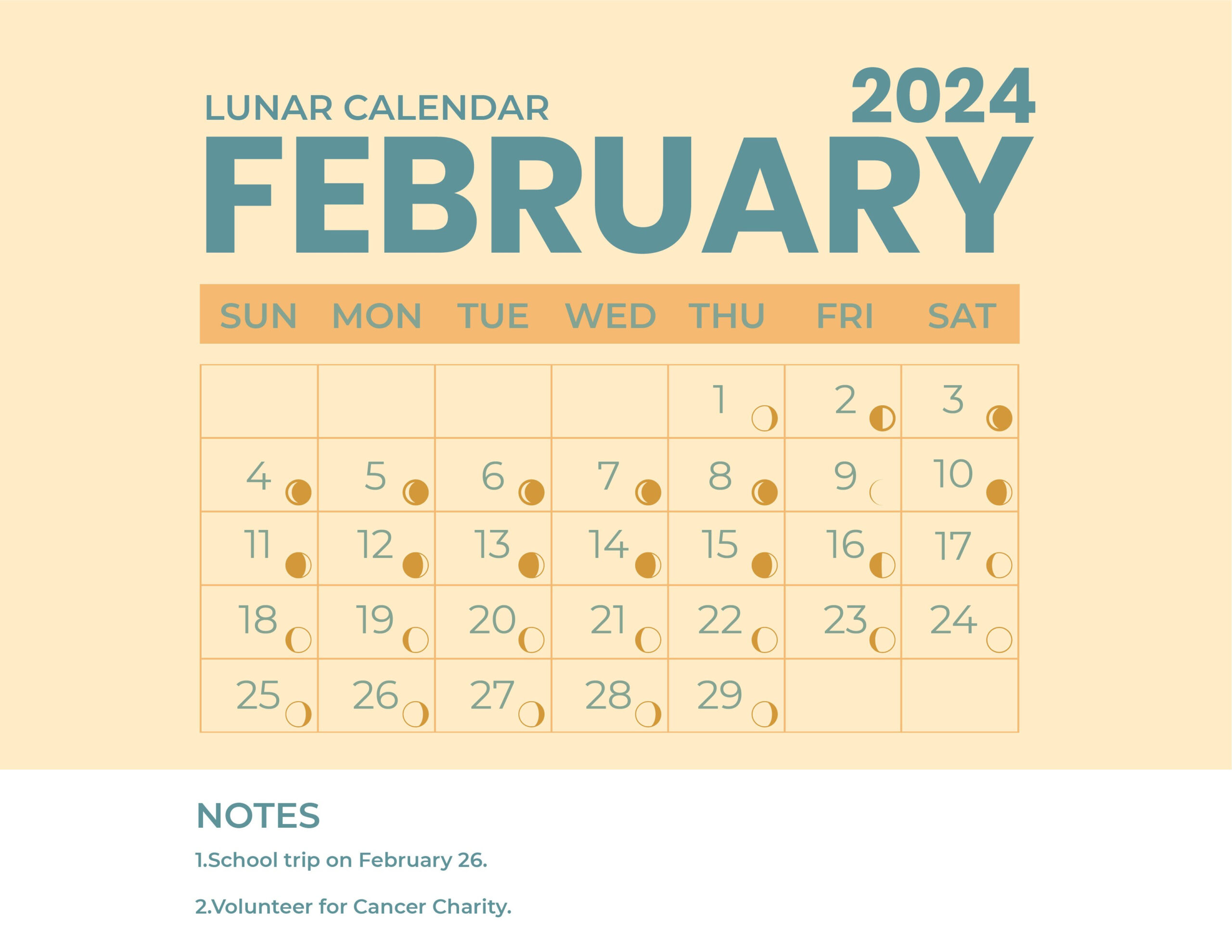 Lunar Calendar February 2024 - Download In Word, Illustrator, Eps | Lunar Calendar 2024 Printable