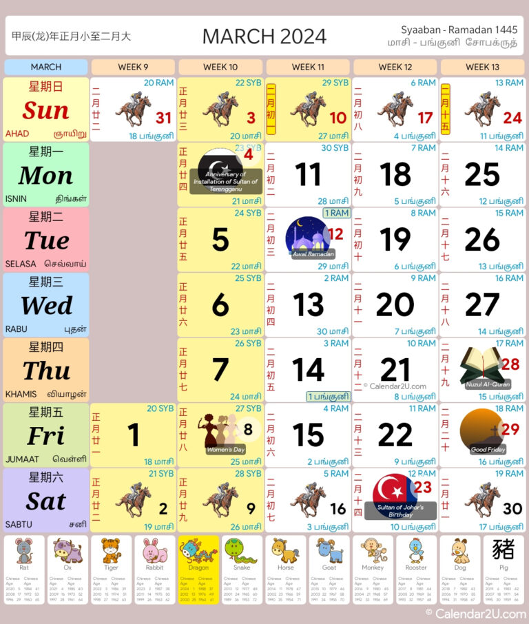 Malaysia Calendar Year 2024 (Updated With School Holidays 2024 | 2024 Calendar Kuda Printable