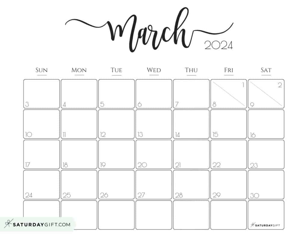 March 2024 Calendar - 20 Cute &Amp;Amp;Amp; Free Printables | Saturdaygift | Calendar March 2024 Calendar Printable