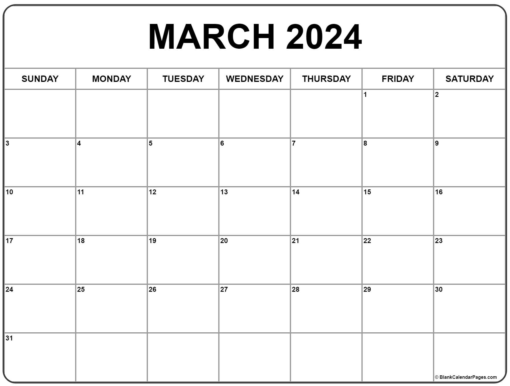 March 2024 Calendar | Free Printable Calendar | Calendar March 2024 Printable Free