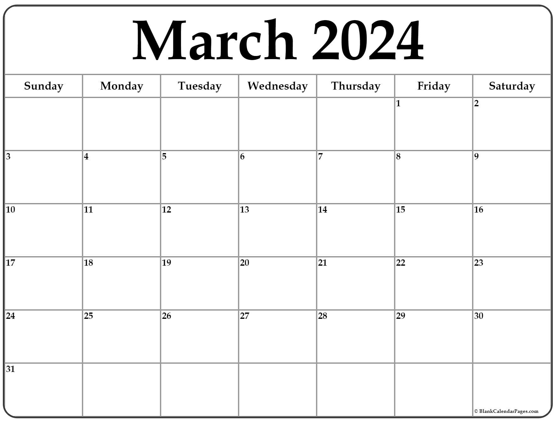 March 2024 Calendar | Free Printable Calendar | Calendar March 2024 Printable Free