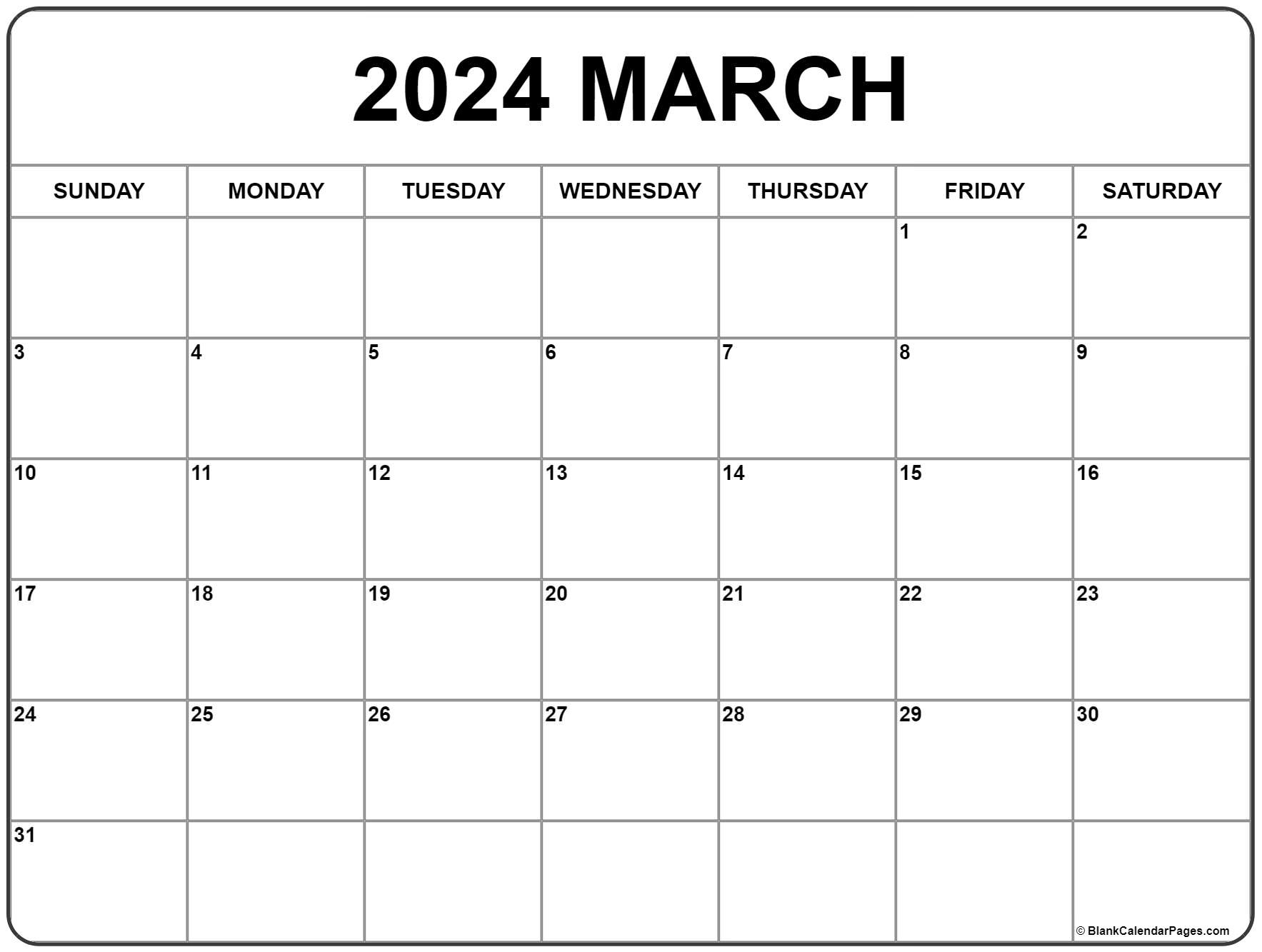 March 2024 Calendar | Free Printable Calendar | Calendar March 2024 Printable Free