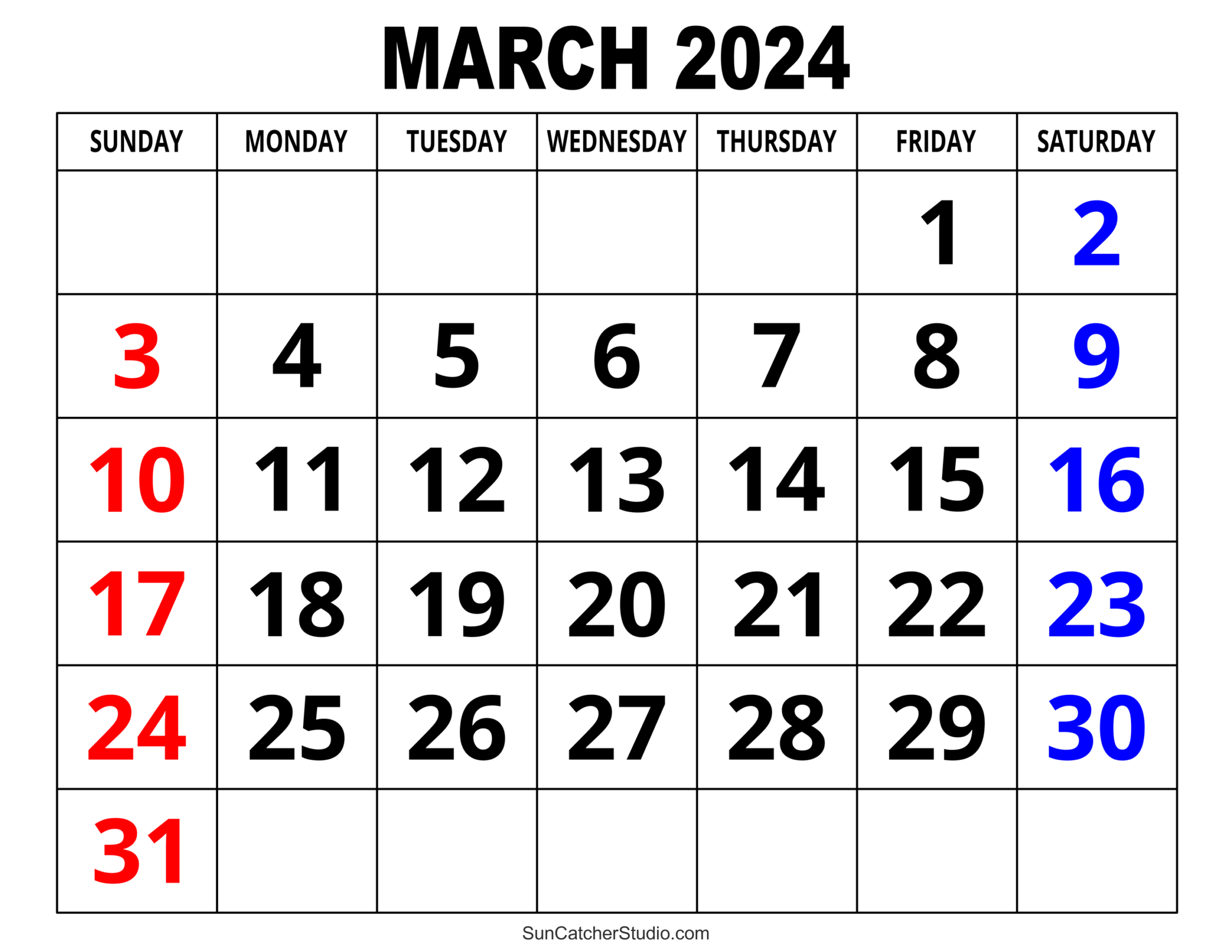 March 2024 Calendar (Free Printable) – Diy Projects, Patterns | Free Printable Calendar 2024 Large Print