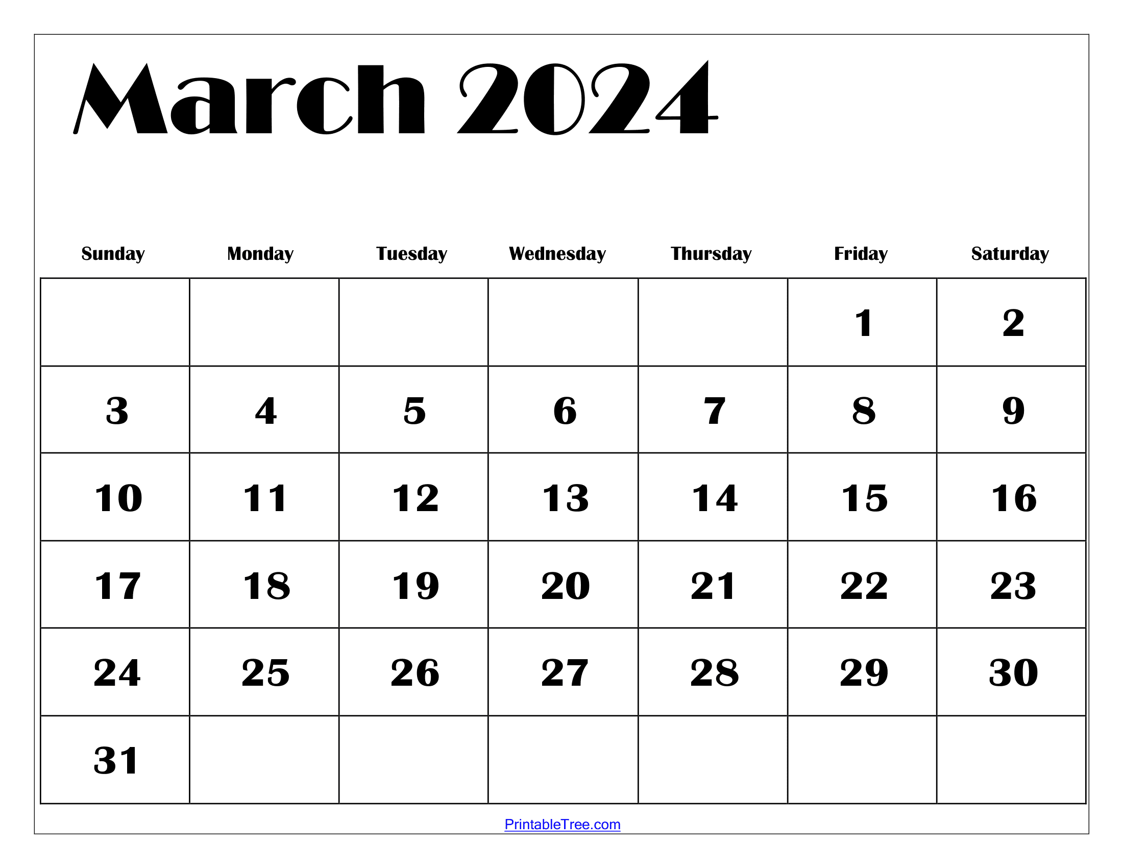 March 2024 Calendar Printable Pdf With Holidays Template Free | Calendar 2024 Printable March