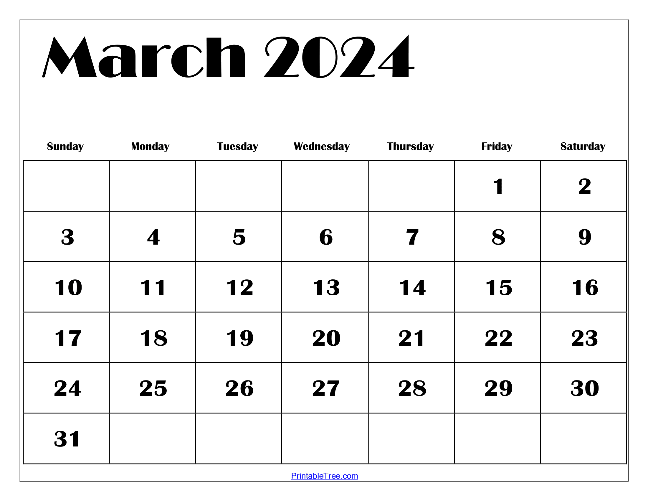 March 2024 Calendar Printable Pdf With Holidays Template Free | Calendar March 2024 Calendar Printable