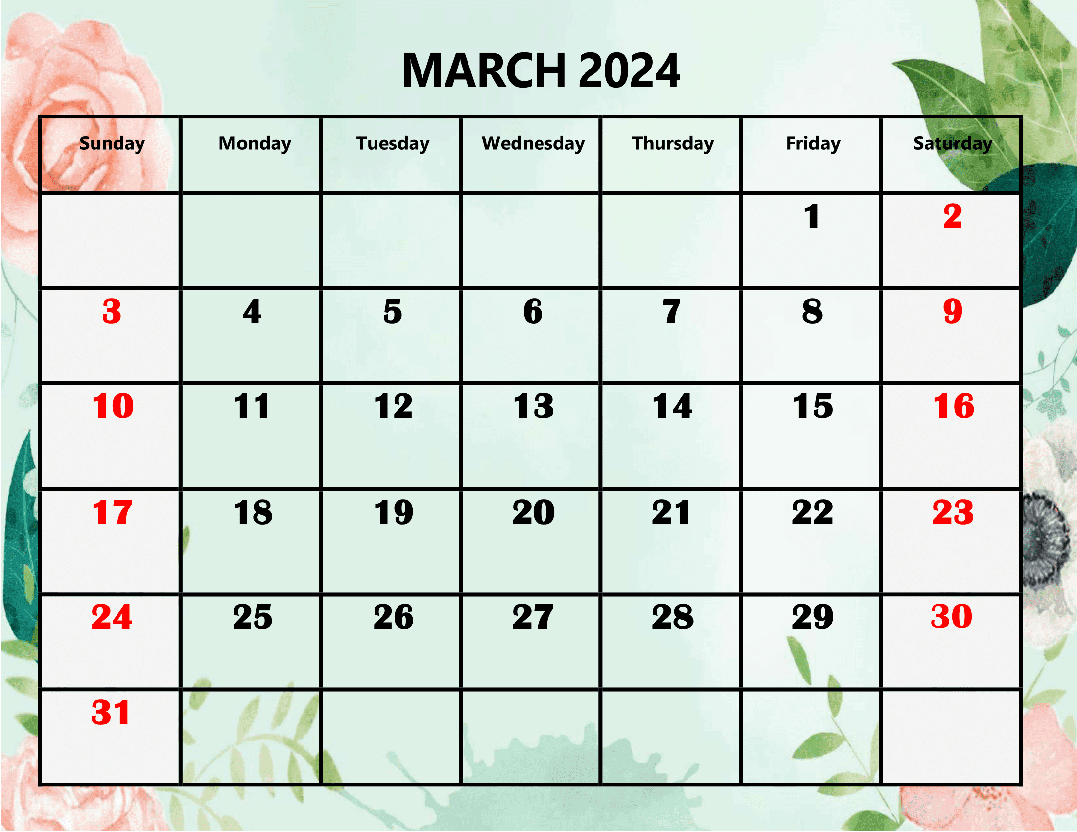 March 2024 Calendar Printable Pdf With Holidays Template Free | Printable Calendar 2024 March