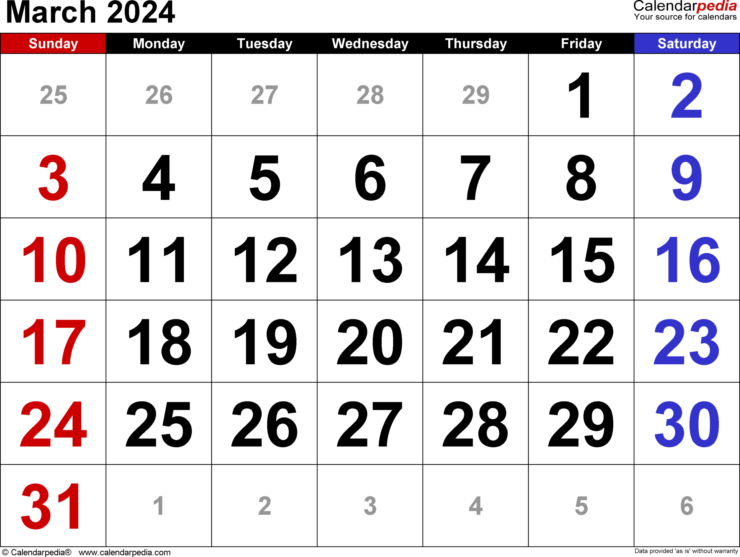 March 2024 Calendar | Templates For Word, Excel And Pdf | Printable Calendar 2024 March