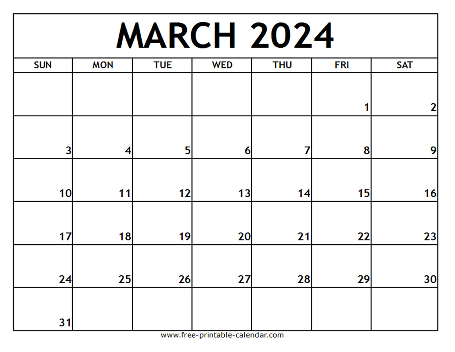 March 2024 Printable Calendar - Free-Printable-Calendar | Calendar 2024 Printable March