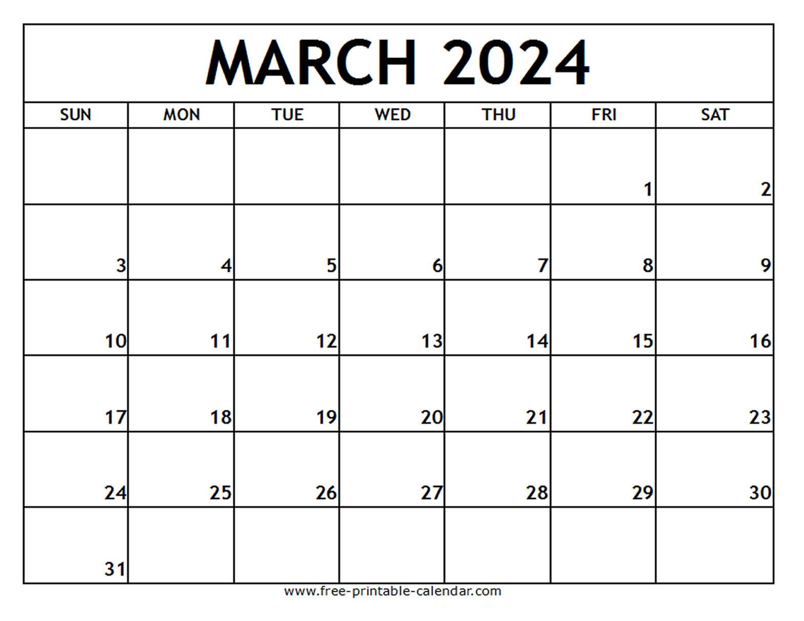 March 2024 Printable Calendar - Free-Printable-Calendar | March 2024 Calendar Printable