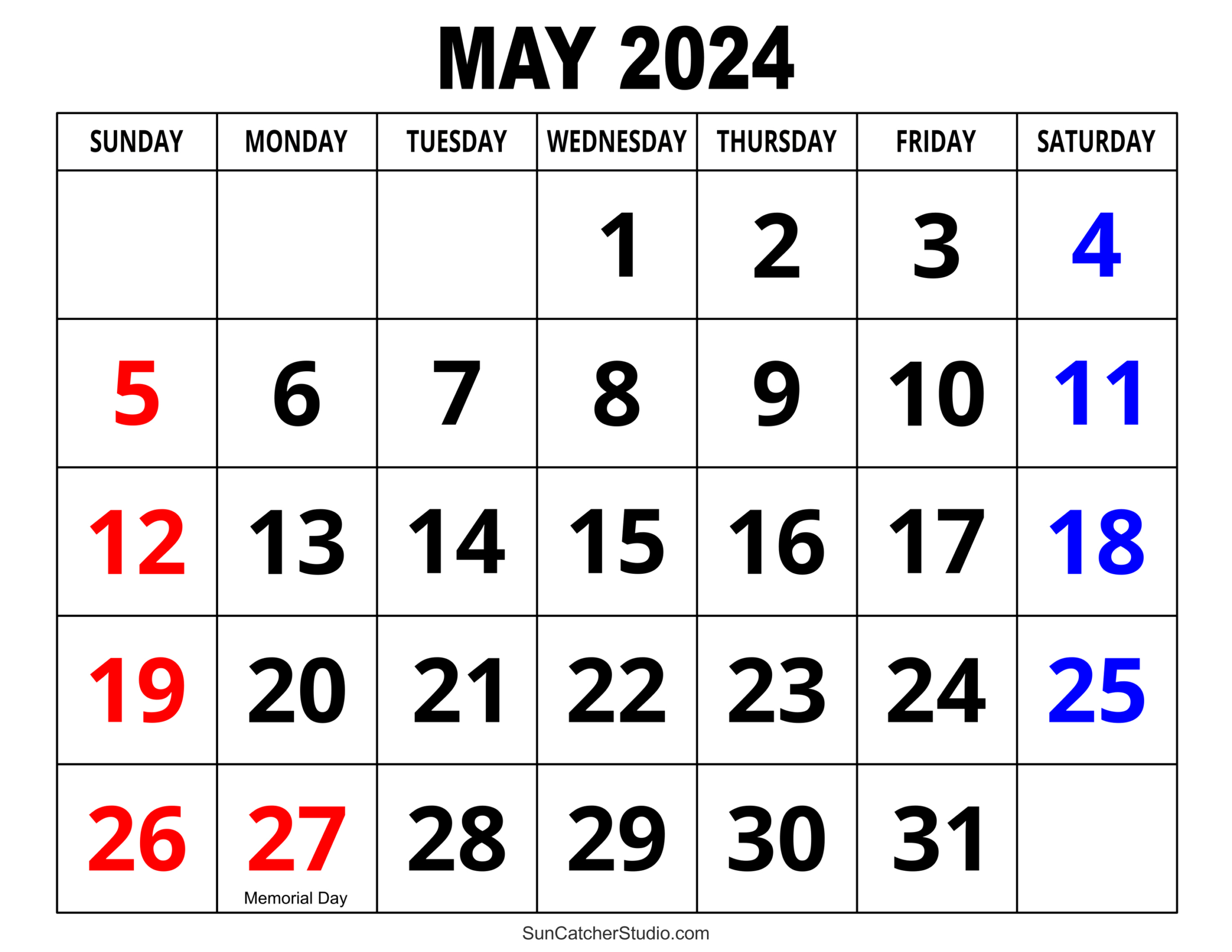 May 2024 Calendar (Free Printable) – Diy Projects, Patterns | 2024 Calendar Large Printable