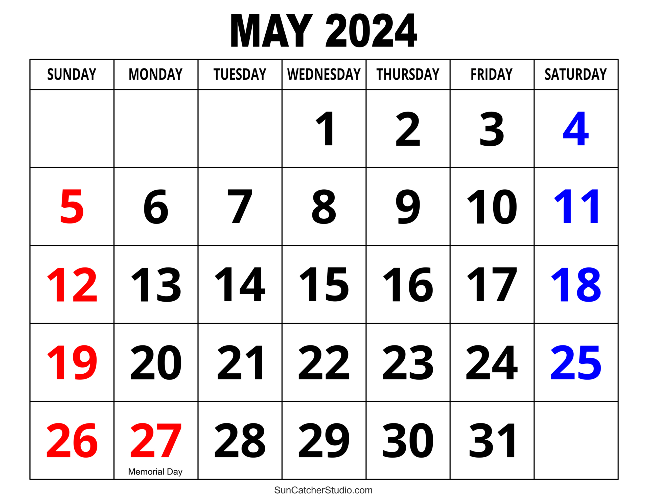 May 2024 Calendar (Free Printable) – Diy Projects, Patterns | Free Printable Calendar 2024 Large Print
