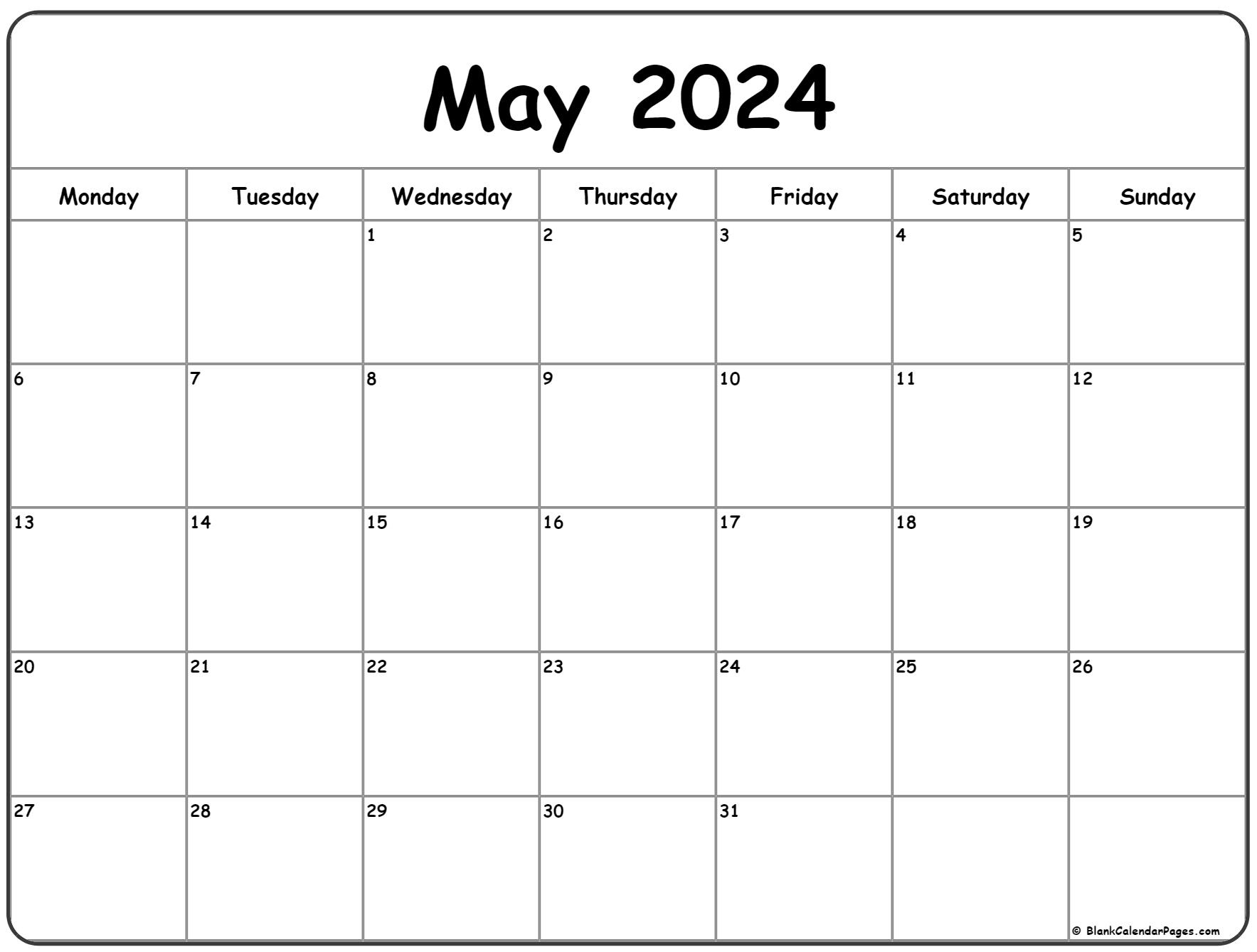 May 2024 Monday Calendar | Monday To Sunday | Calendar 2024 Printable May