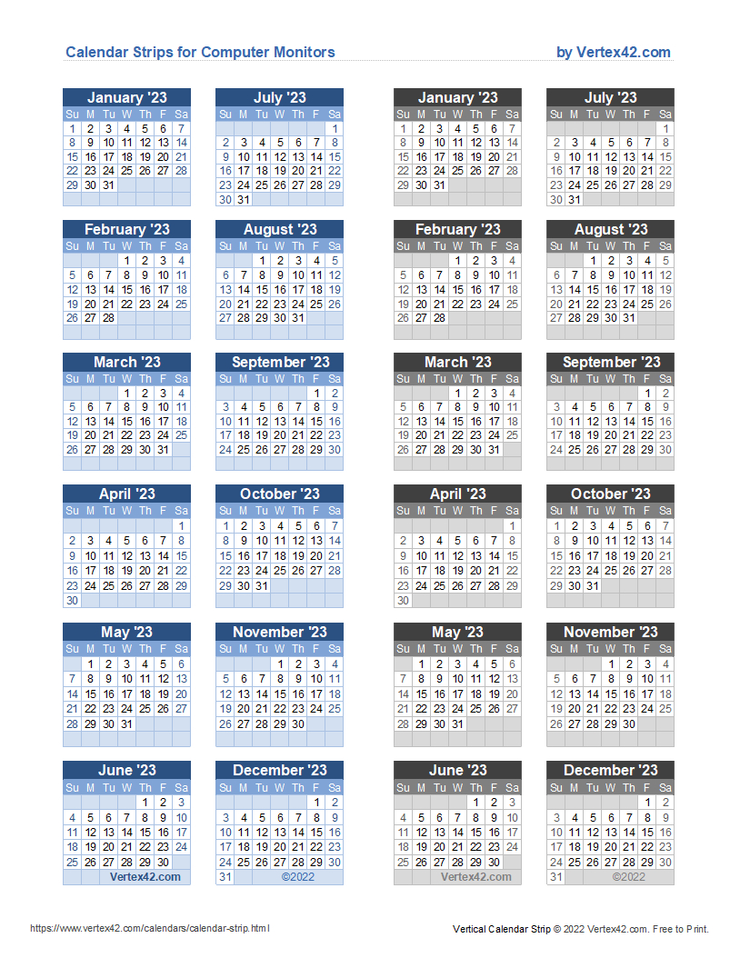 Monitor Calendar Strip Template | 2024 Calendar Printable Vertex42