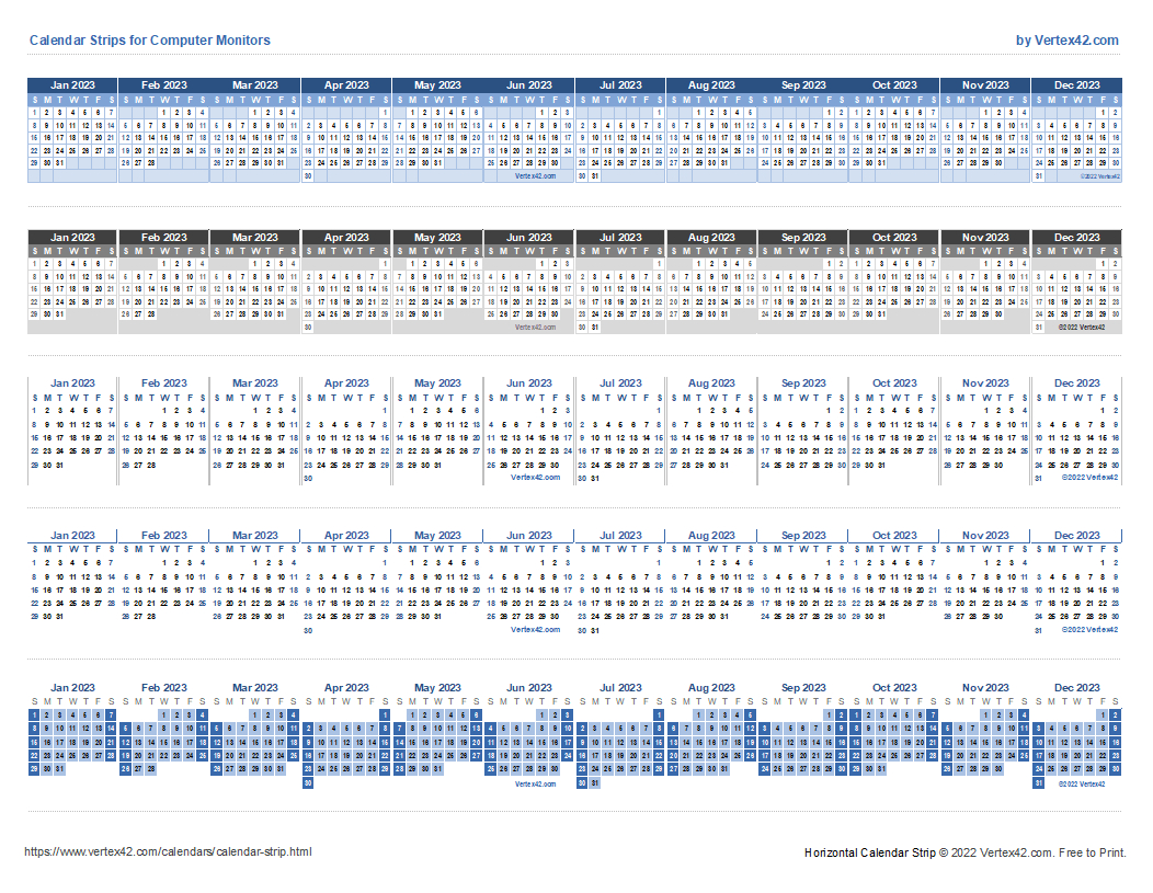 Monitor Calendar Strip Template | 2024 Calendar Printable Vertex42