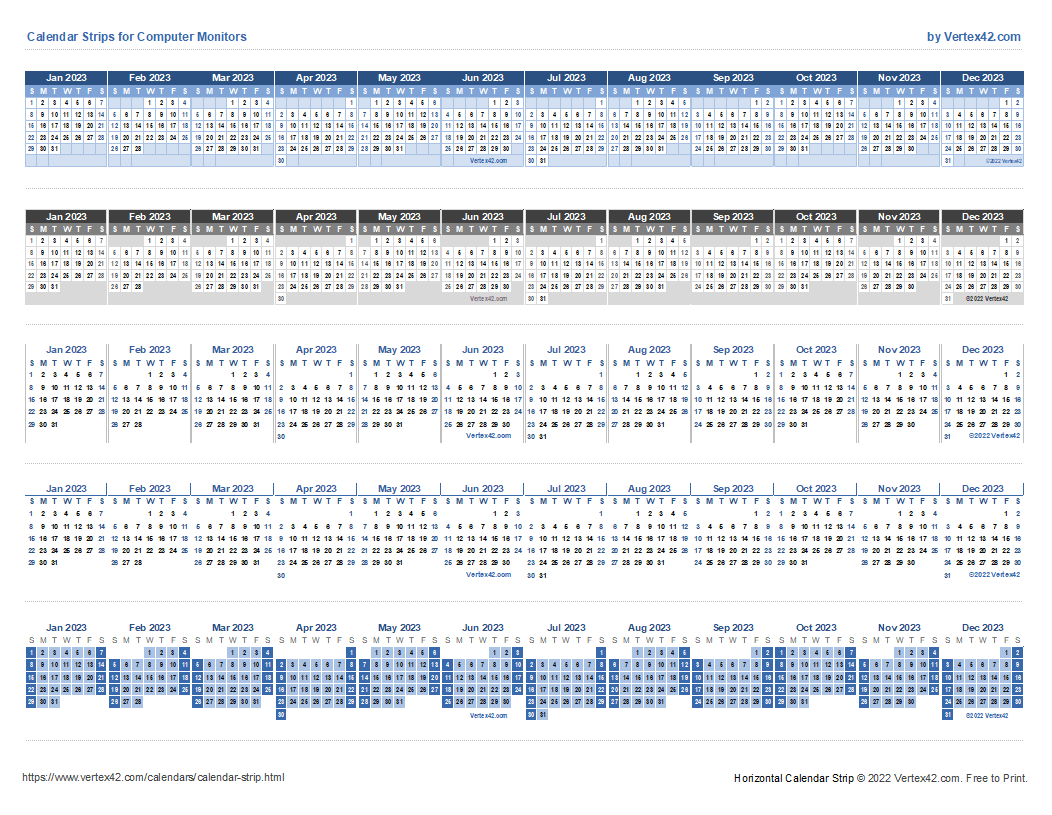 Monitor Calendar Strip Template | Vertex Printable Calendar 2024
