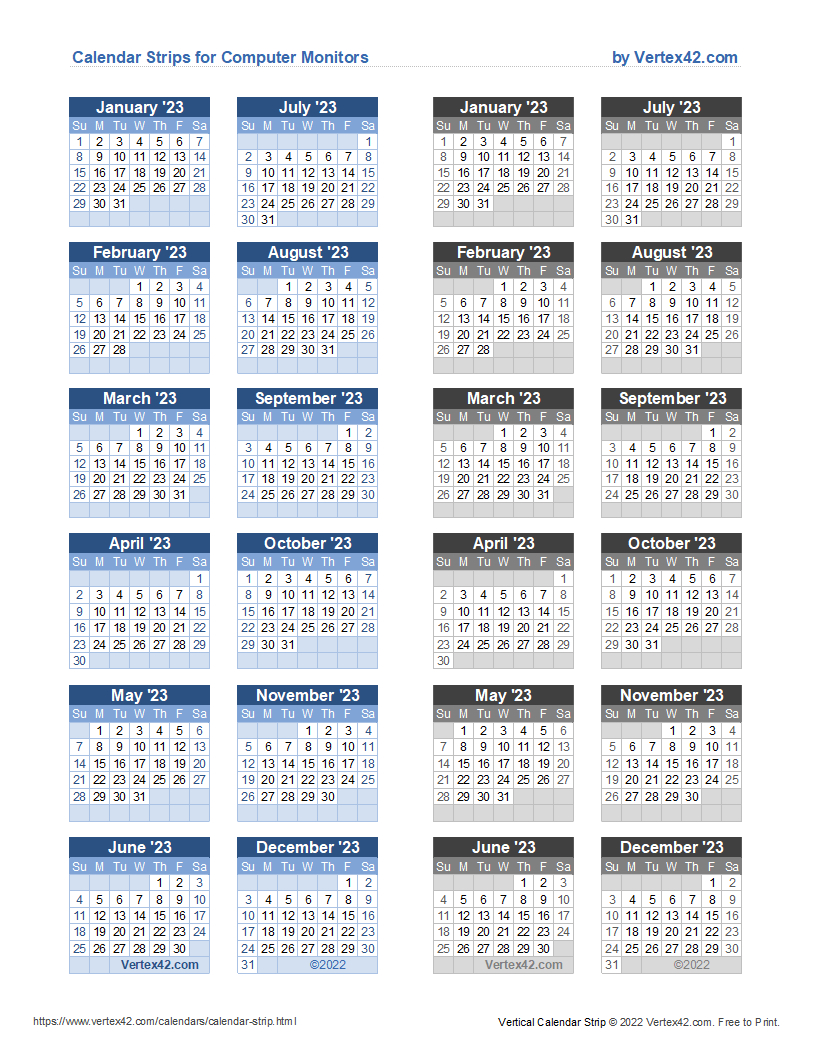 Monitor Calendar Strip Template | Vertex42 Printable Calendar 2024