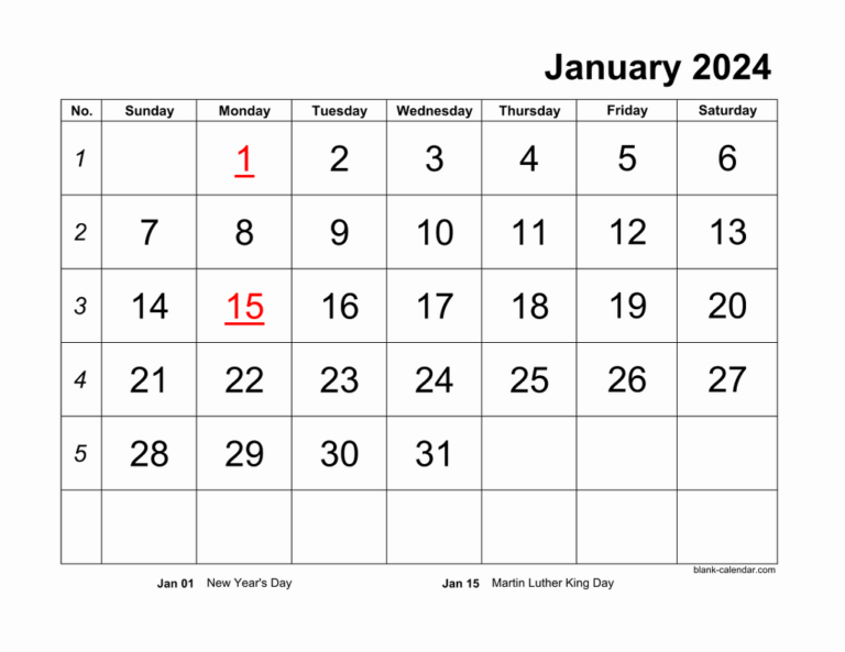 Monthly 2024 Calendars | 2024 Printable Calendar By Month Word