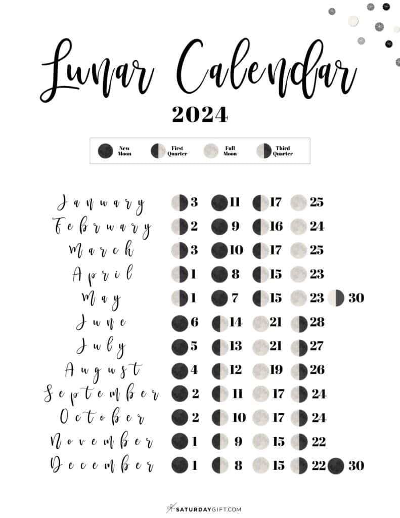 Moon Phase Calendar - Cute &amp;amp; Free Printable 2024 Lunar Calendar | Lunar Calendar 2024 Printable